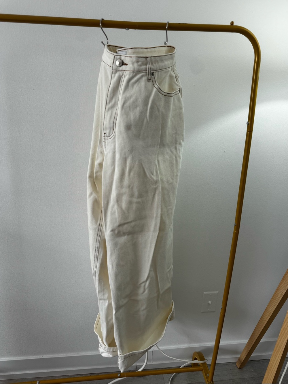Princess Polly Cream High-Waist Wide Leg Jeans